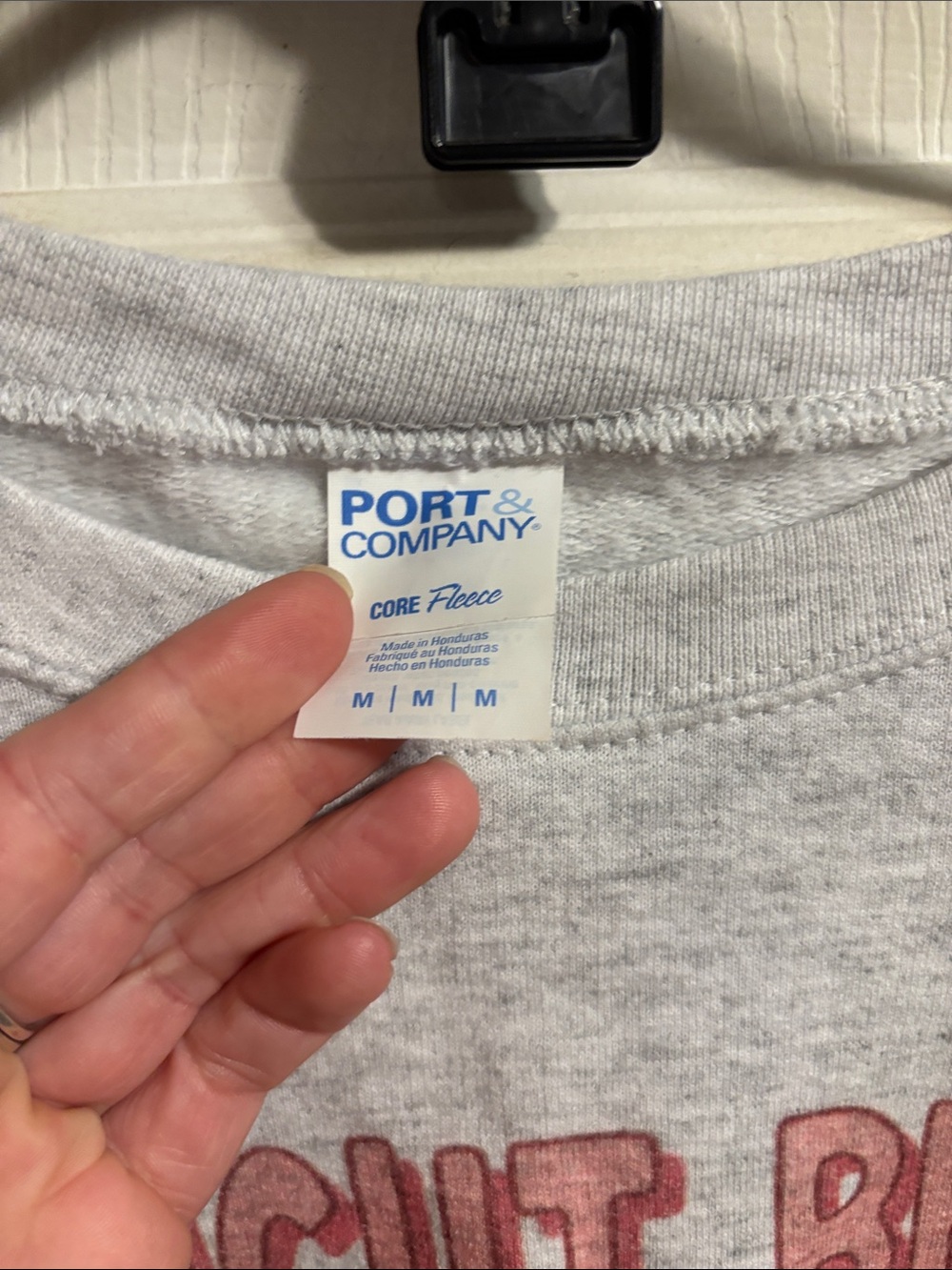 Port and Company Light Gray Crewneck with Pink Graphic - Picture 2 of 7